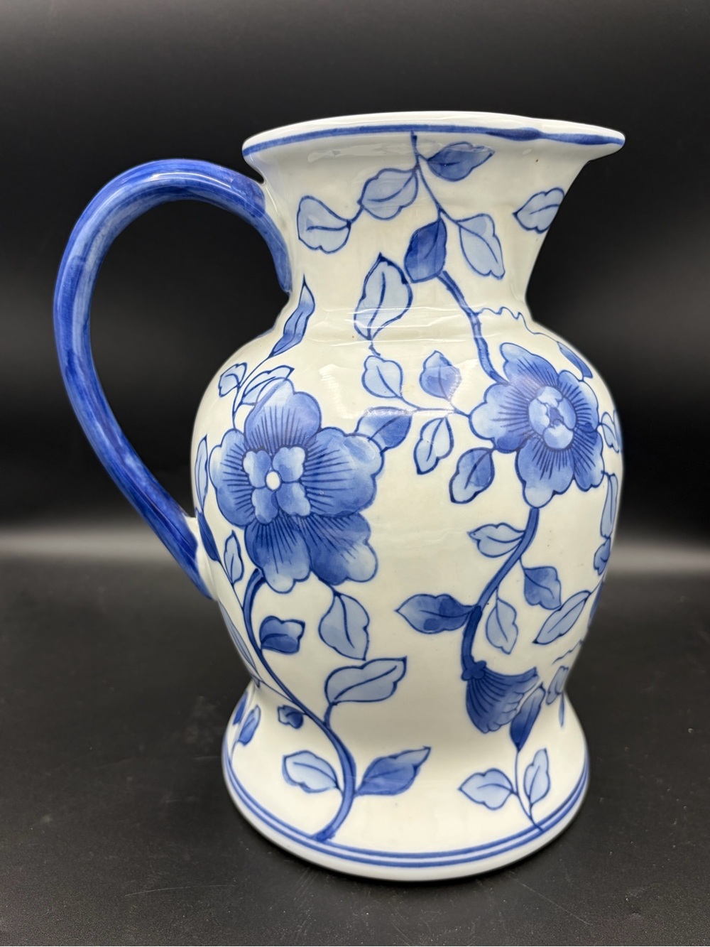 vintage blue & white floral ceramic pitcher